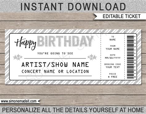 Birthday Gift Concert Ticket Printable Gift Voucher | Etsy | Concert ticket template, Ticket ...