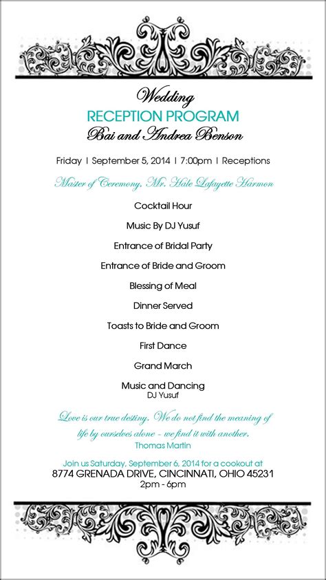 Wedding Reception Program Design