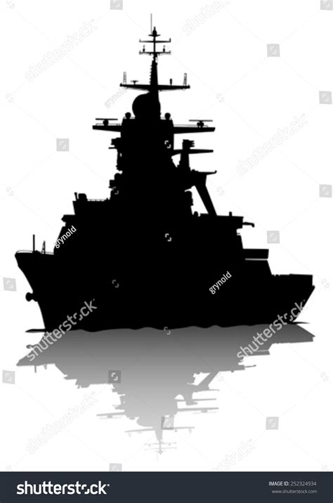 Silhouette Large Warship On White Background Stock Vector 252324934 ...