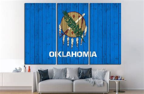 Oklahoma flag №682 Ready to Hang Canvas Print - 3 Panel / 36"x24" | 90x60 cm - Zellart Canvas ...
