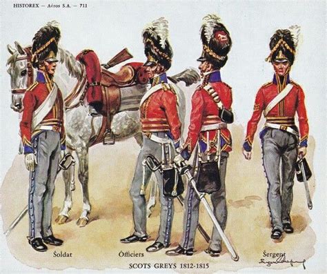 The Royal Scots Greys dismounted. Circa: 1812 | Napoleonic wars, British army uniform, British ...