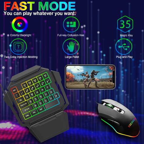 One Handed Gaming Keyboard and Mouse Combo, RGB Backlit 35 Keys Portable Mini Gaming Keyboard ...