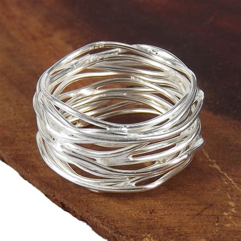 Modern Wavy Wire Mesh Band .925 Silver Ring 4 - AeraVida