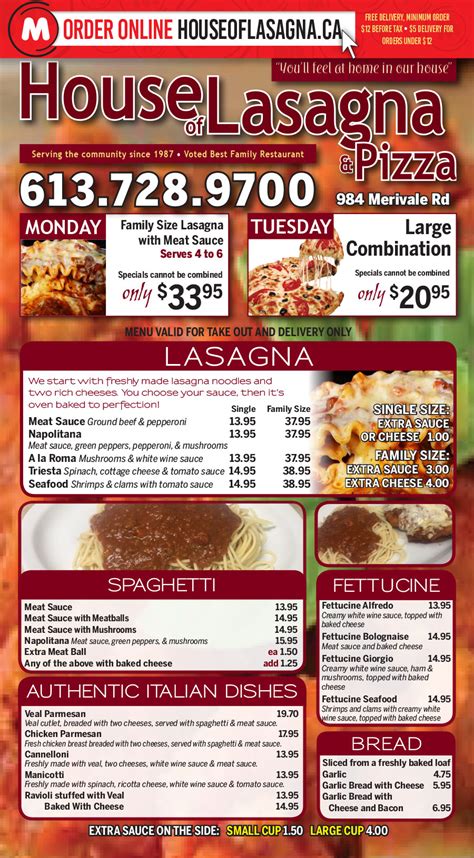 House of Lasagna - 984 Merivale Road Order Online!