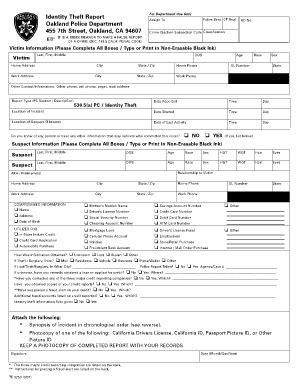 Identity Theft Police Report - Free Printable Documents