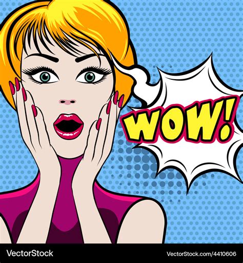 Surprised woman face with wow bubble Royalty Free Vector