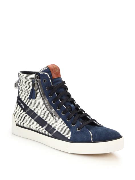 Lyst - Diesel D-string Leather & Suede High-top Sneakers in Blue for Men