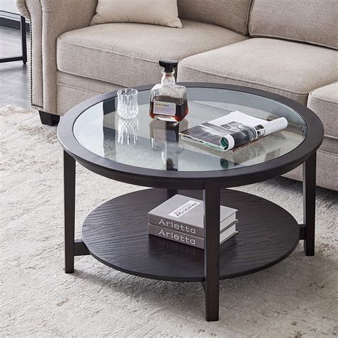 Buy Modern Solid Wood Round Coffee Table with Tempered Glass Top,36 Inch Round Sofa Table for ...