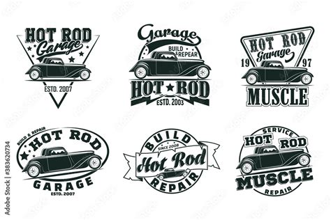 Vintage monochrome Hot Rod garage logo design Stock Vector | Adobe Stock