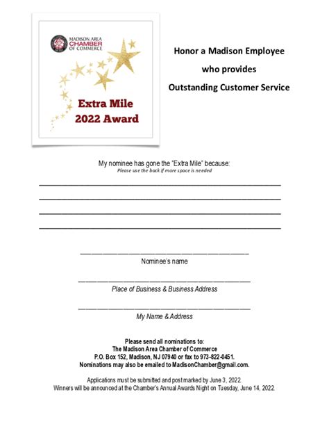 Fillable Online Extra Mile Award nomination single sheet Fax Email ...