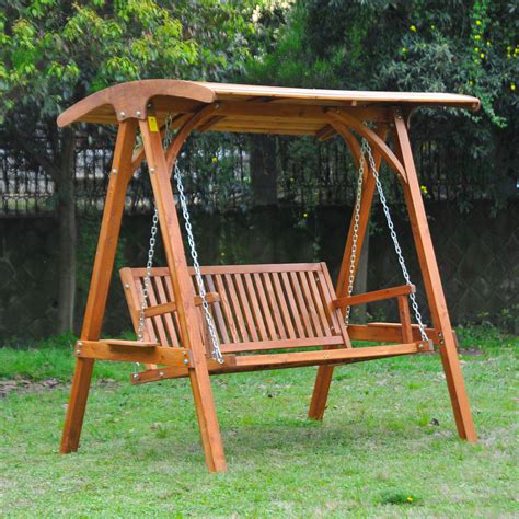 Outsunny Wooden Garden Swing Chair Seat Hammock Bench Lounger Outdoor 3 ...