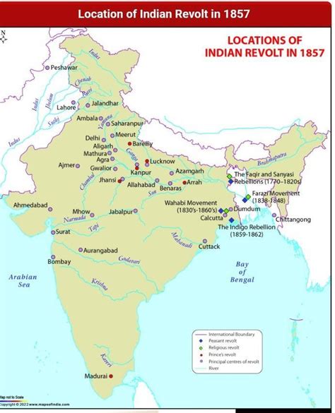 Locate the main centres of Revolt of 1857 on an outline map of India ...