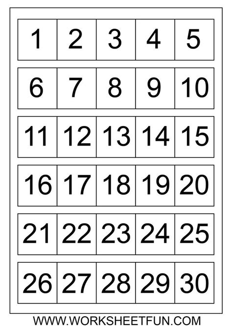 Printable Numbers 1-30 | Printable calendar numbers, Free printable ...