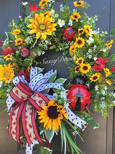 Sunflower Summer Wreath, Sunflower Wreath, Ladybug Wreath, Front Door ...