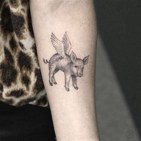 Flying pig tattoo on the left inner forearm. | Flying pig tattoo, Pig ...