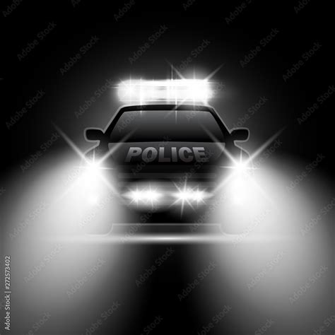 Police car with headlights flares and siren at the night road. Special light beams Stock Vector ...