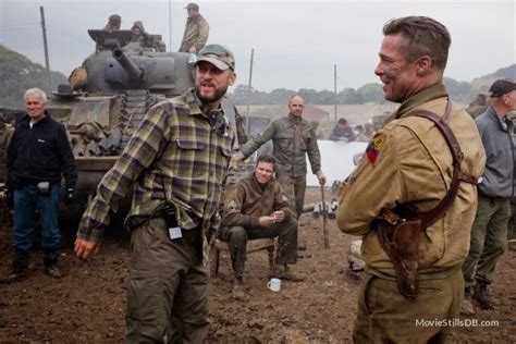 Fury - Behind the scenes photo of Brad Pitt & David Ayer