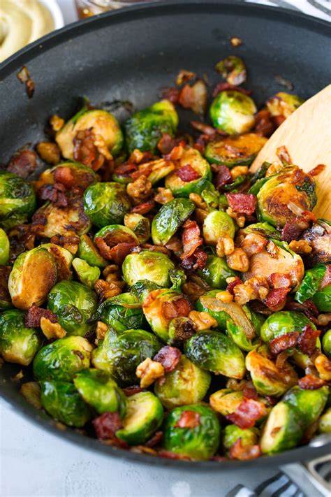 Sauteed Brussels Sprouts with Bacon Onions and Walnuts - Cooking Classy