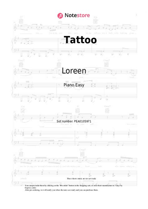 Tattoo piano sheet music easy Loreen in Note-Store.com | Piano.Easy SKU PEA0105971