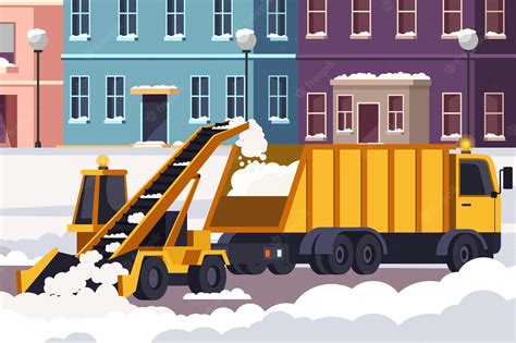 Premium Vector | Snow removal street and road process bulldozer lorry ...