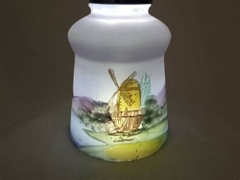 Vintage Satin Glass Lamp Shade, Reverse Handpainted Dutch Windmill, 2" Fitter | Glass lamp ...