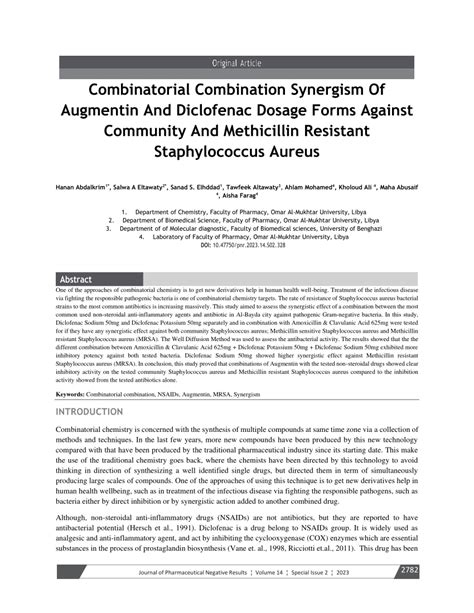 (PDF) Combinatorial Combination Synergism Of Augmentin And Diclofenac ...