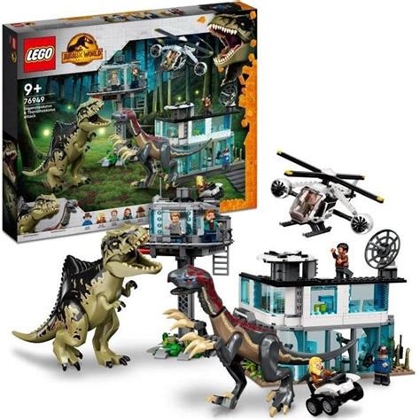 LEGO 76949 Jurassic World L'Attaque du Giganotosaurus et du Therizinosaurus, Hélicoptere et ...