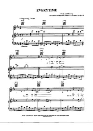 Everytime - Britney Spears Free Piano Sheet Music PDF