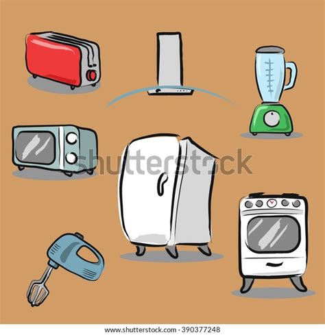 Kitchen Appliances Drawing Icon Set Microwave Stock Vector (Royalty Free) 390377248