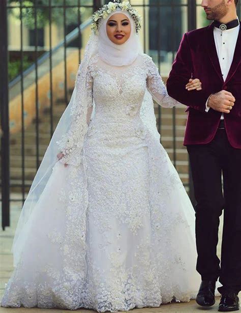 Aliexpress.com : Buy 2017 White Arab Muslim Wedding Dresses Custom Made Long Sleeve White Lace ...