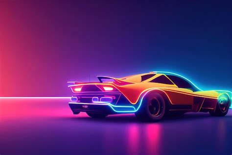 Premium Photo | Futuristic retro wave synth wave car retro sport car with neon backlight contours