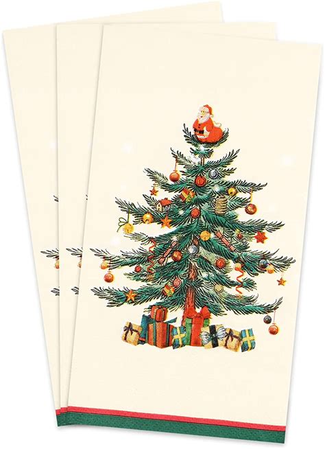 Caltero 100 PCS 3 Ply Christmas Paper Napkins, Xmas Tree Disposable Guest Towels for Holiday ...