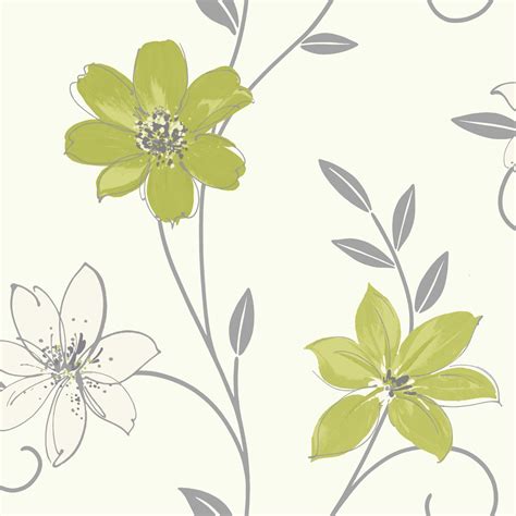 Luciana Flower Floral Leaf Motif Green White Metallic Wallpaper Roll