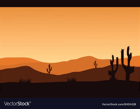 Desert cactus silhouette and sunrise Royalty Free Vector