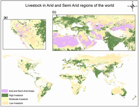 a) World map representing arid and semi-arid regions with livestock ...