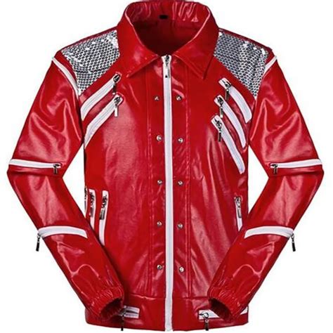 HOT Punk Red Zipper Michael Jackson Jackets MJ Beat It Coats Tailor Mens Sequined Jacket Outwear ...