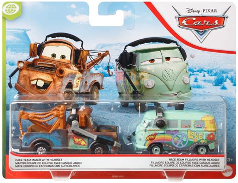 Disney Pixar Cars 2-Pack, Fan Favorites Race Team Mater and Pit Crew Fillmore With Headset, 1:55 ...