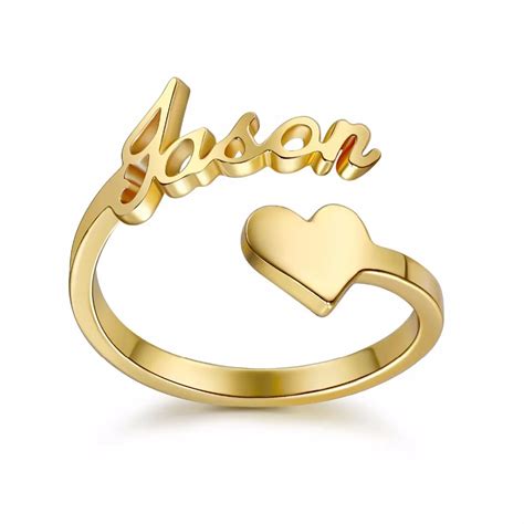 3UM Gold custom Spiral Ring Personalized Name Ring With Heart Custom Nameplate Ring For Couple ...