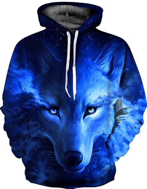 New Galaxy Space Blue Wolf Hoodies Printed 3D Women Men Sweatshirts Tracksuits Long Sleeve ...