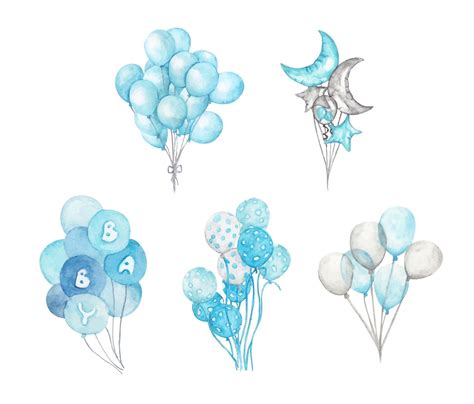 Set of Blue balloons. Watercolor illustration. 2937819 Vector Art at Vecteezy