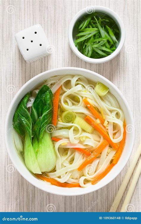 Vegetarian Asian Rice Noodle Soup Stock Photo - Image of homemade, soup ...