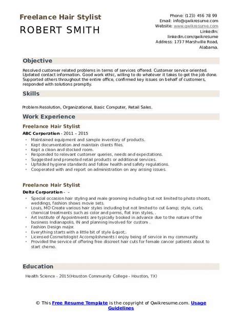 Freelance Hair Stylist Resume Samples | QwikResume