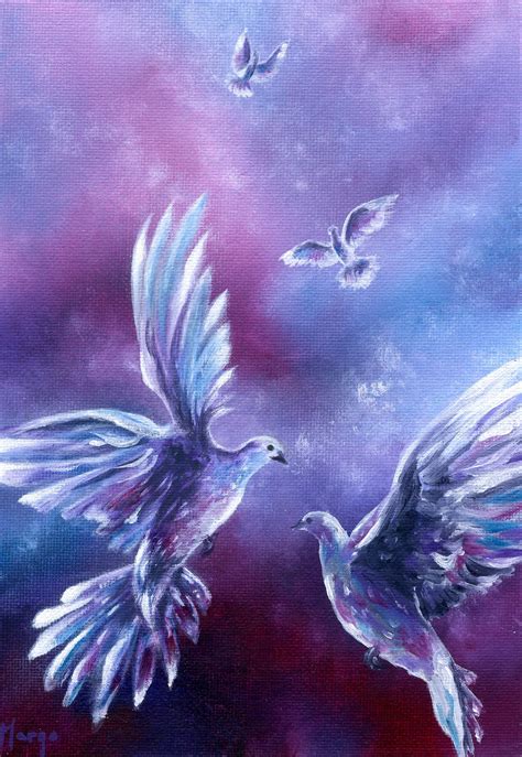 Doves Print. Oil Painting Print. Doves Hope Bringers. Colorful and ...