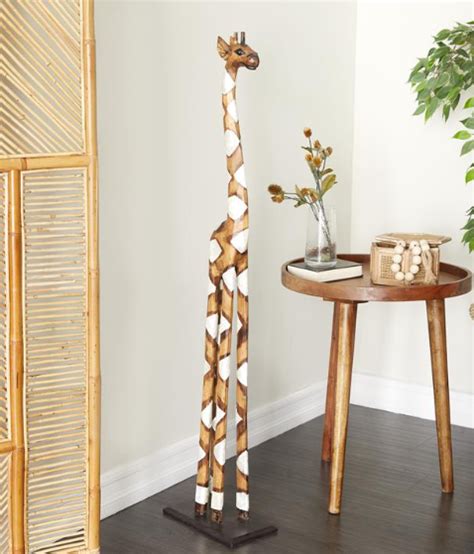 BROWN WOOD GIRAFFE SCULPTURE - Silkwood Living