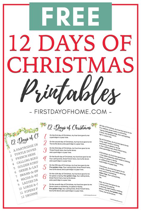 Beautiful 12 Days of Christmas Lyrics Printable [Free Download ...