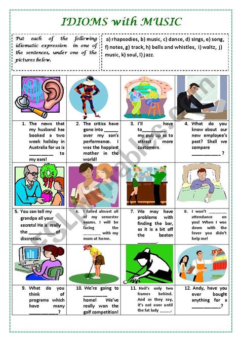 IDIOMS WITH MUSIC (with key) - ESL worksheet by alexcure