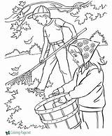 Boy And Girl Raking Leaves  Autumn Coloring Pages sketch template