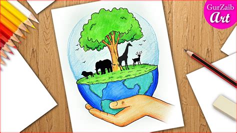 Save wild life and forests poster drawing on world wildlife day || step by step for beginners ...