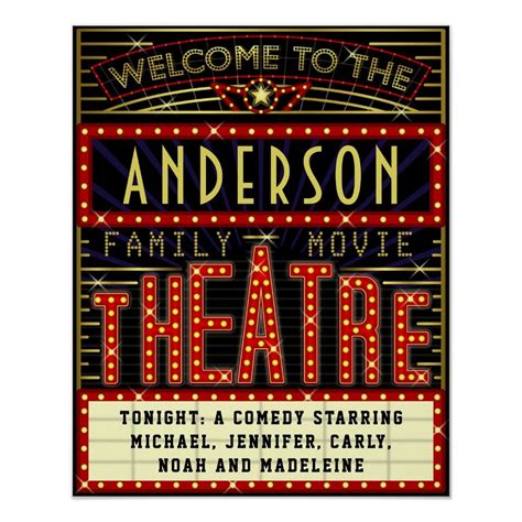 Movie Theatre Marquee Home Cinema | Custom Name Poster | Zazzle.com ...