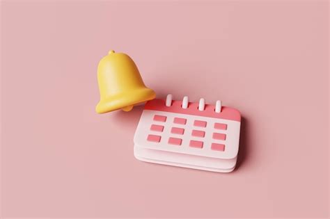 Minimal style monthly calendar with alarm bell on pink background business appointment meeting ...